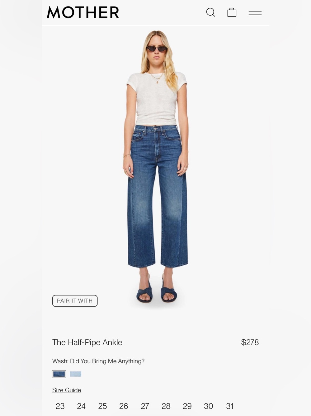 MOTHER Half-Pipe Ankle Jeans in Did You Bring Me Anything (sz 27)